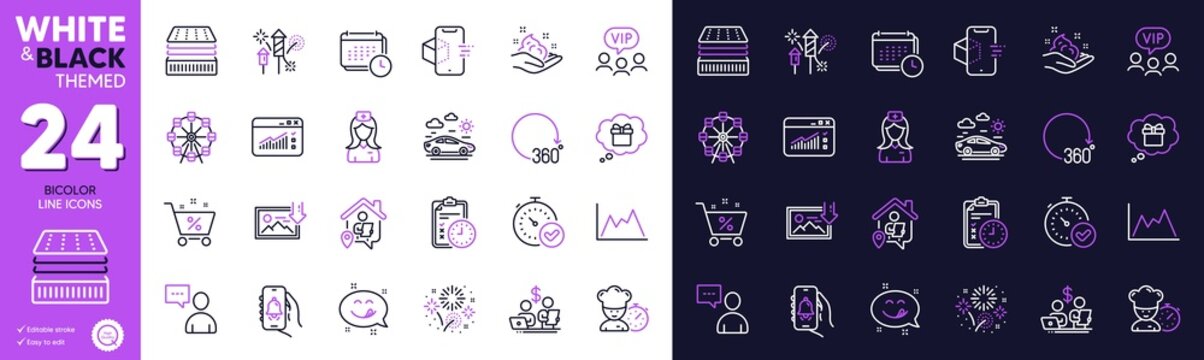 Bell alert, Download photo and Diagram line icons for website, printing. Collection of Loan percent, Fast verification , Vip clients icons. 360 degrees, Ferris wheel, Web traffic web elements. Vector