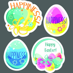 A set of stickers. Easter drawing. Easter eggs. For the feast of the Christian and Catholic Resurrection. Church traditions. Bright colors