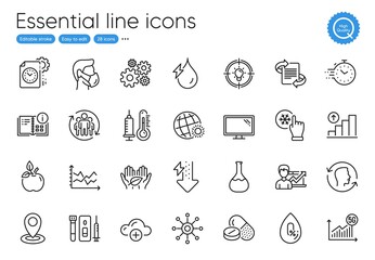Success business, Hydroelectricity and Fair trade line icons. Collection of Eco food, Location, Cogwheel icons. Cloud computing, Thermometer, Multichannel web elements. World weather. Vector