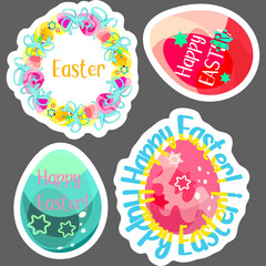 Fototapeta na wymiar A set of stickers. Easter drawing. Easter eggs. For the feast of the Christian and Catholic Resurrection. Church traditions. Bright colors