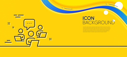 Naklejka na ściany i meble Teamwork line icon. Abstract yellow background. Remote office sign. Team employees symbol. Minimal teamwork line icon. Wave banner concept. Vector