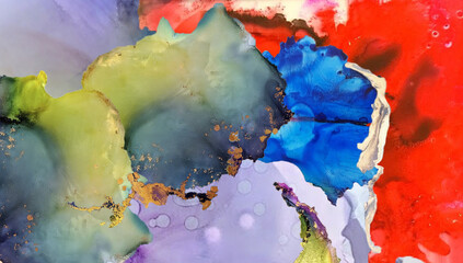 Alcohol ink colors translucent. Abstract multicolored marble texture background. Design wrapping paper, wallpaper. Mixing acrylic paints. Modern fluid art. Alcohol Ink Pattern.