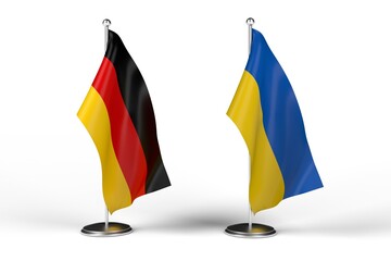 3d rendering two flags Ukraine Germany negotiations, war, peace, conflict, aggression, friendship, summit