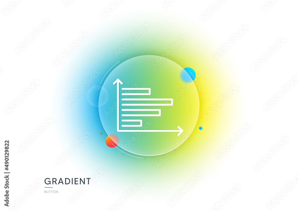 Poster horizontal chart line icon. gradient blur button with glassmorphism. column graph sign. market analy