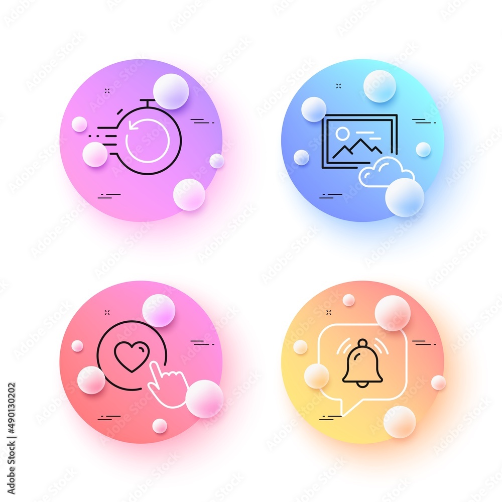 Poster notification bubble, fast recovery and like button minimal line icons. 3d spheres or balls buttons. 