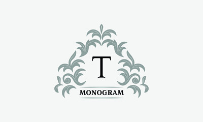 Monogram T. Luxurious floral logo with calligraphic elegant ornament lines. Business sign, identity for restaurant, boutique, cafe, hotel, heraldic, fashion and other vector illustrations