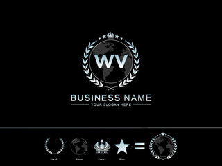 Alphabet WV vw Letter Icon Logo, wv Crown logo Image and circle Leaf Globe Royal Star Design - obrazy, fototapety, plakaty