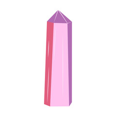 Rose quartz. Pink Crystal purple. Gemstone magic. Bright and shiny. Colorful vector isolated illustration hand drawn. Icon single element