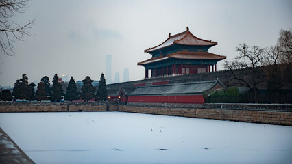 Scenic view of an old temple in Forbidden City in Beijing, China
