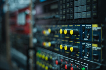 Closeup shot of mixing and mastering of tracks in a studio