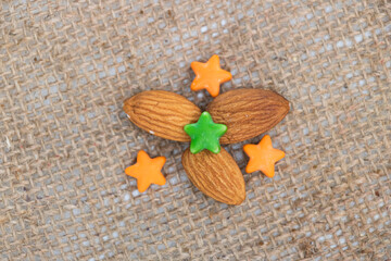 Almond isolated on background. Collection. Clipping path included. Full depth of field.