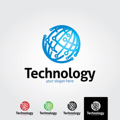 Minimal global tech logo template - vector