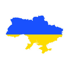 Illustration - silhouette of Ukraine in national colors of Ukraine on white background