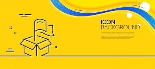 Naklejka na ściany i meble Flag line icon. Abstract yellow background. Delivery location sign. Package destination symbol. Minimal delivery location line icon. Wave banner concept. Vector
