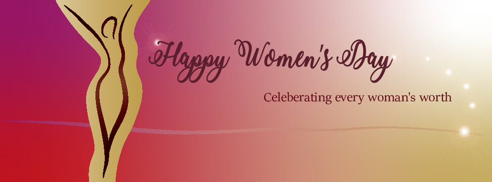 International Women's day vector, Facebook cover photo, landing page banner, happy women's day, Linkedin header, twitter header, web banner, resizeable, pink and gold, woman silhoutte