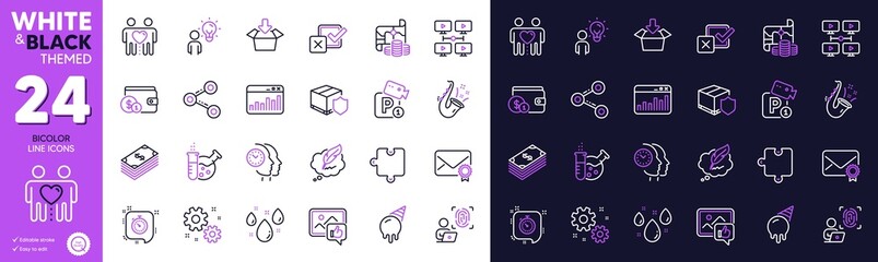 Chemistry lab, Treasure map and Work line icons for website, printing. Collection of Share, Dollar, Time management icons. Ice cream, Copyright chat, Friends couple web elements. Vector