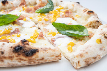 PIZZA SLICE ON WHITE BACKGROUND. HANDMAKE FAST FOOD