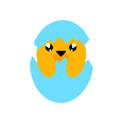 Cute yellow chick. Chick hatched from egg. Vector illustration. Design element for menu postcards print banners posters advertising booklets. Chicken isolated on white background