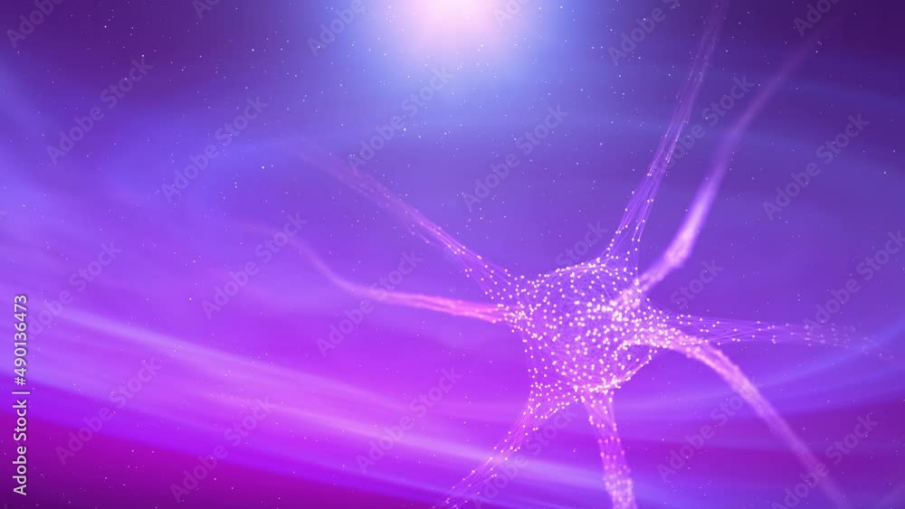 Poster abstract flicker neuron cell in the brain on artificial intelligence cloud motion background. select