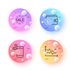 Communication, Sale and Seo analysis minimal line icons. 3d spheres or balls buttons. Buying accessory icons. For web, application, printing. Vector