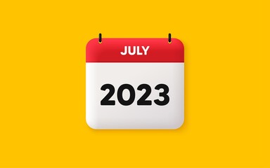 Calendar schedule 3d icon. July month icon. Event schedule Jul date. Meeting appointment planner. Agenda plan, Month schedule 3d calendar and Time planner. July day reminder. 2023 year. Vector