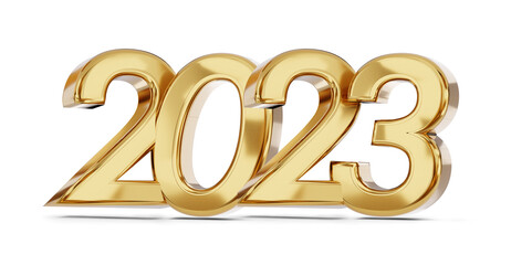2023 bold golden letters isolated on white with shadows 3d-illustration