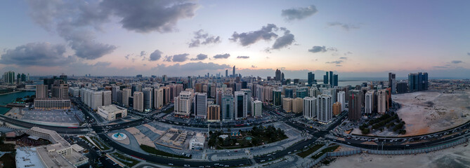 Aerial view on Al Reem island in Abu Dhabi at sunset