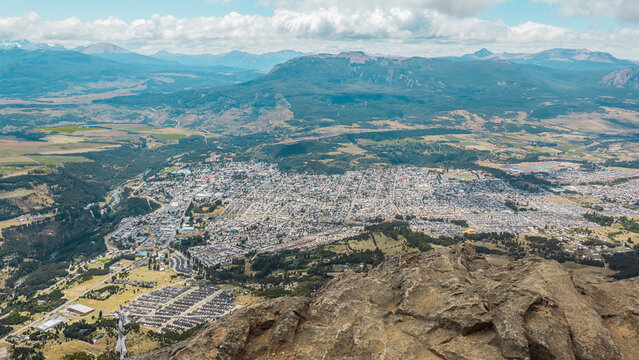 View of the city surrounded by mountains. Coyhaique, Chile.
