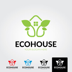 Minimal eco house logo template - vector