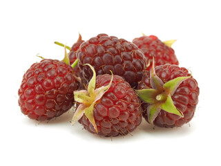 Ripe raspberry berries on a white background