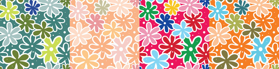 Flowers. Stylized seamless pattern. Vector image. Kit. 