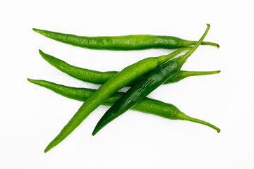 fresh green chili over on white background