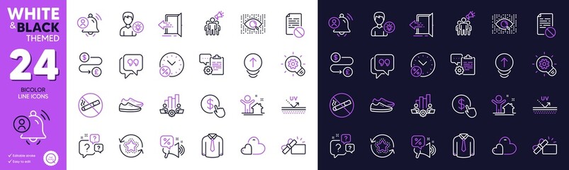 Wrong file, New house and Quote bubble line icons for website, printing. Collection of Loyalty points, Swipe up, Teamwork chart icons. Entrance, Cogwheel, Clipboard web elements. Vector
