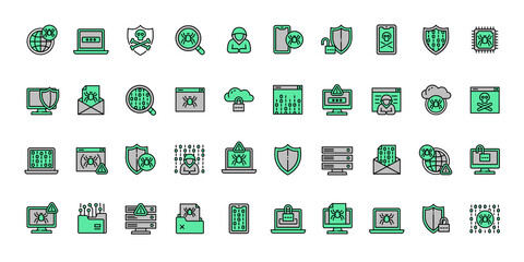 Cyber attack icons set outline vector. Virus bug. Computer cyber