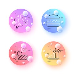 Sale, Winner and Sleep minimal line icons. 3d spheres or balls buttons. Burger icons. For web, application, printing. Gift box, Best result, Night chat. Hamburger food. Sale line icon banner. Vector