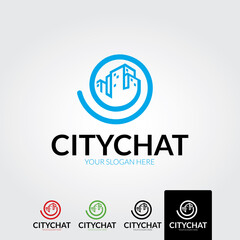 Minimal city chat logo template - vector