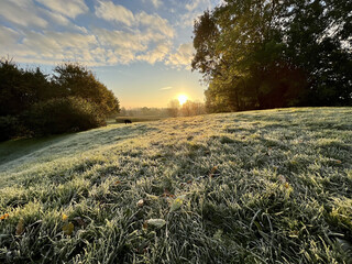 Frosty morning sunrise at Newport Pagnell town in UK