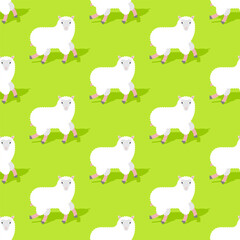 Fototapeta premium Sheep pattern seamless. Lamb background. Farm animal texture. Baby fabric ornament. Vector illustration