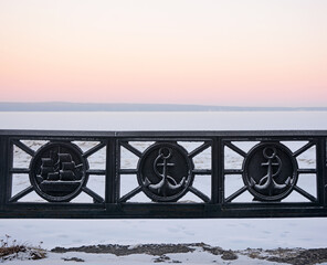 Metal fence of the Petrozavodsk embankment. Russia, Karelia Republic