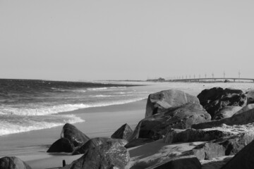 Black and white coastal image from Atlantic Highlands