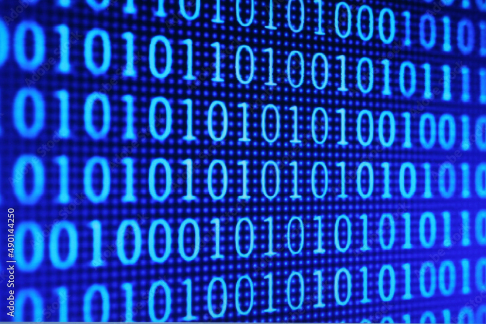 Poster illustration of running binary codes on a blue blurry background