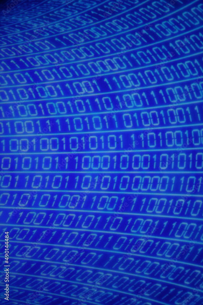 Poster illustration of running binary codes on a blue blurry background