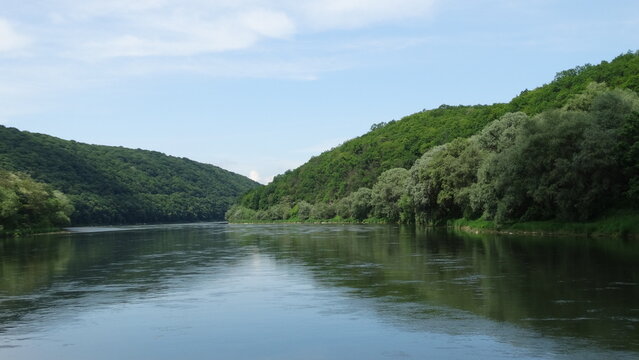 Dniester River, flowing through Ukraine, in the Podolia Upland, Region,  border, with Moldova, water, nature, current, 