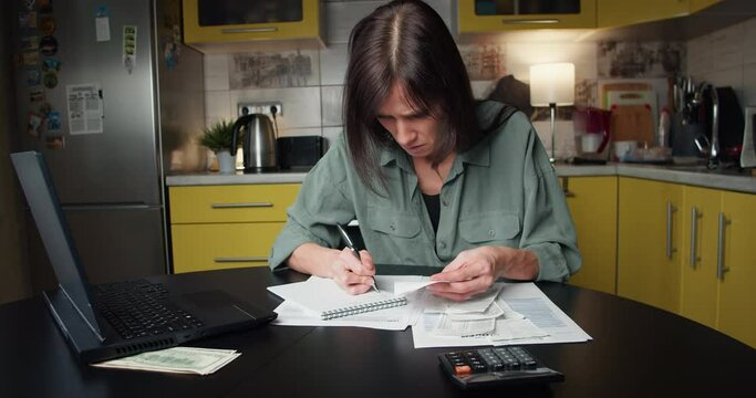Woman calculate and filling US tax form 1040 in tax time. Individual Income Tax Return Form 1040