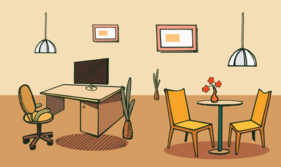 Interior of a room, office, rest room. Room illustration. Vector image. 