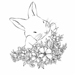 Marina Pakhnyushchaya, [23 февр. 2022 г., 11:32:39]:


Миша Иллюстратор, [23 февр. 2022 г., 11:34:15]:
Cute hand drawn Rabbit with wreath of flowers and leafs. Black and white vector illustration of l