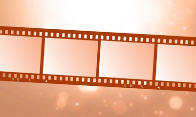 Color film negative photo, Cinema filmstrip roll on background.