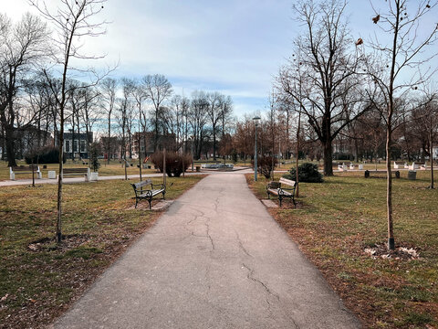 Park with benches in Brcko, Bosnia