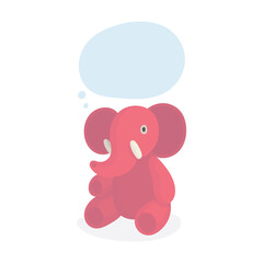 Thinking elephant. Cute toy elephant with speech bubble. Drawing illustration in cartoon style. Part of set.