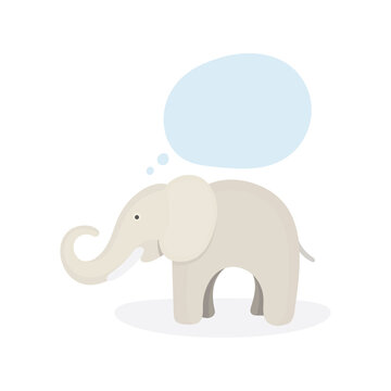 Thinking elephant. Cute toy elephant with speech bubble. Drawing illustration in cartoon style. Part of set.